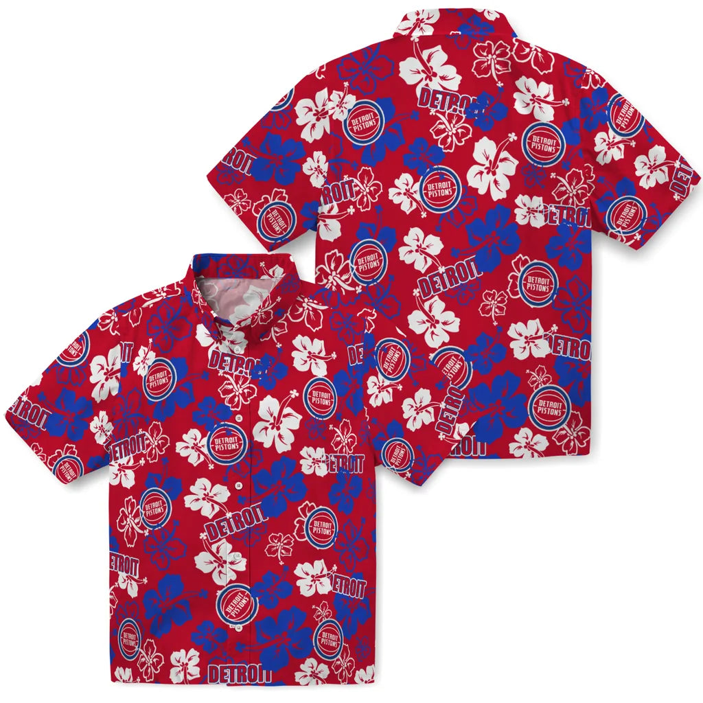 Detroit Pistons Hawaiian Shirt - Hibiscus Flower Design | Hula Hawaiian Shirts