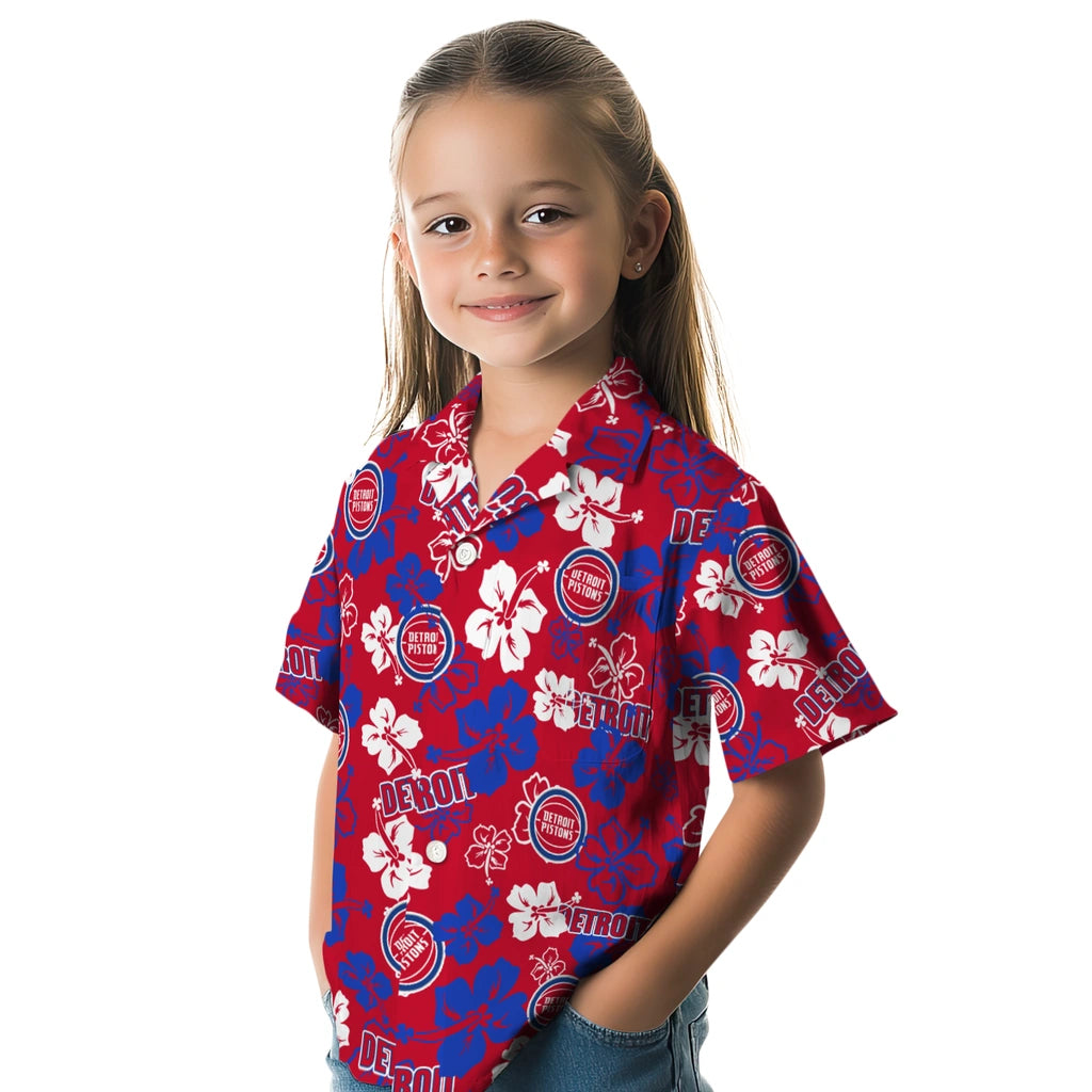 Detroit Pistons Hawaiian Shirt - Hibiscus Flower Design | Hula Hawaiian Shirts
