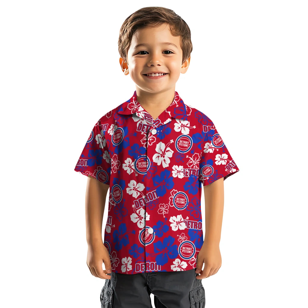 Detroit Pistons Hawaiian Shirt - Hibiscus Flower Design | Hula Hawaiian Shirts