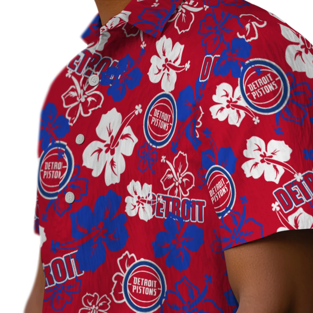 Detroit Pistons Hawaiian Shirt - Hibiscus Flower Design | Hula Hawaiian Shirts