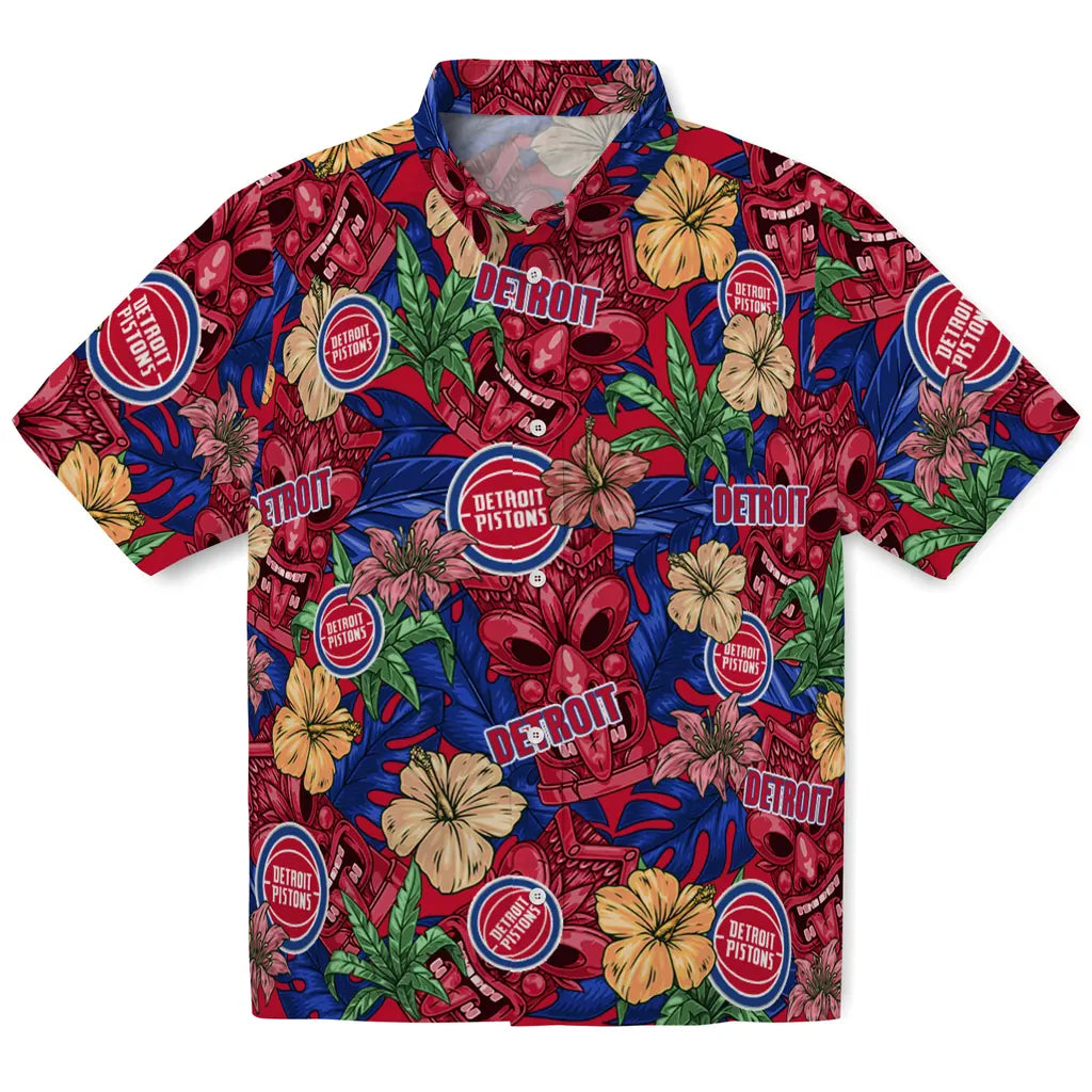 Detroit Pistons Hawaiian Shirt - Hibiscus Tiki Jungle | Hula Hawaiian Shirts