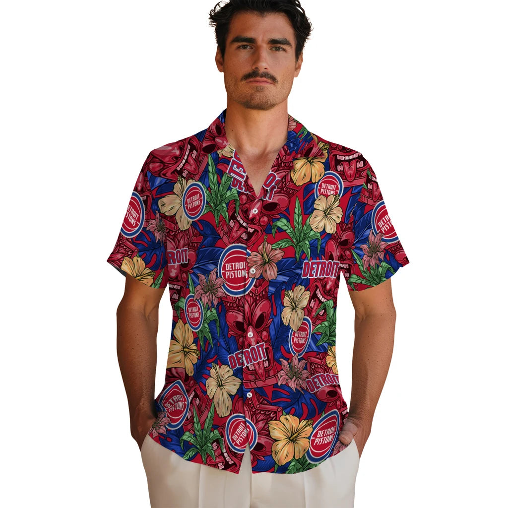 Detroit Pistons Hawaiian Shirt - Hibiscus Tiki Jungle | Hula Hawaiian Shirts