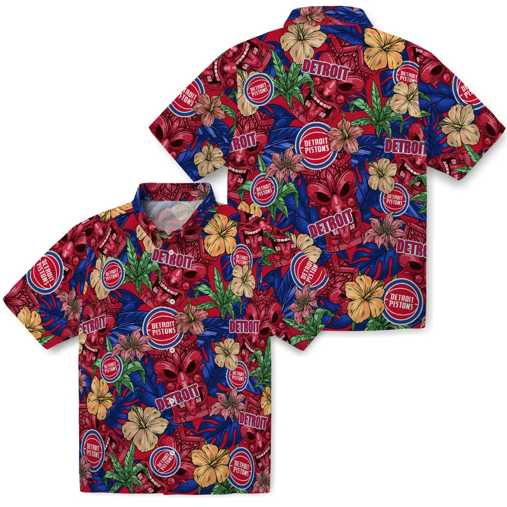 Detroit Pistons Hawaiian Shirt - Hibiscus Tiki Jungle | Hula Hawaiian Shirts