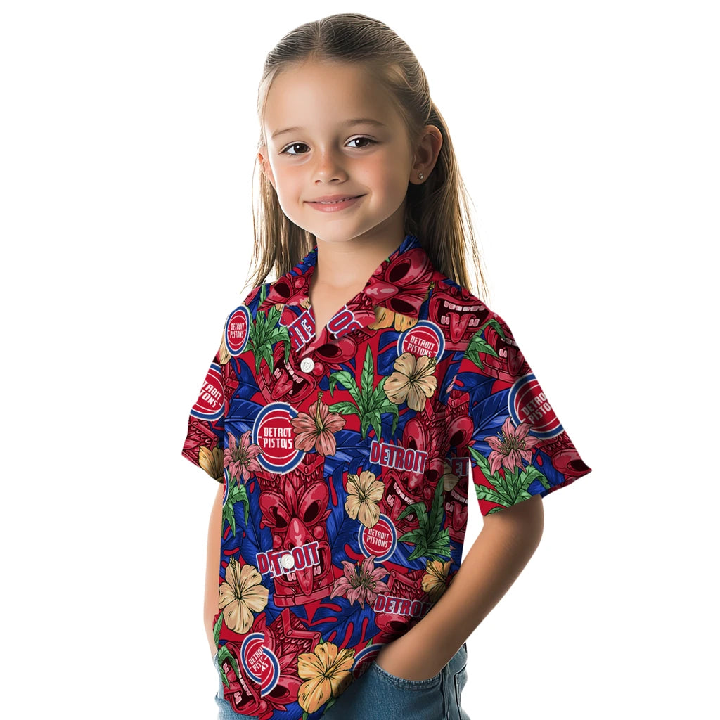 Detroit Pistons Hawaiian Shirt - Hibiscus Tiki Jungle | Hula Hawaiian Shirts