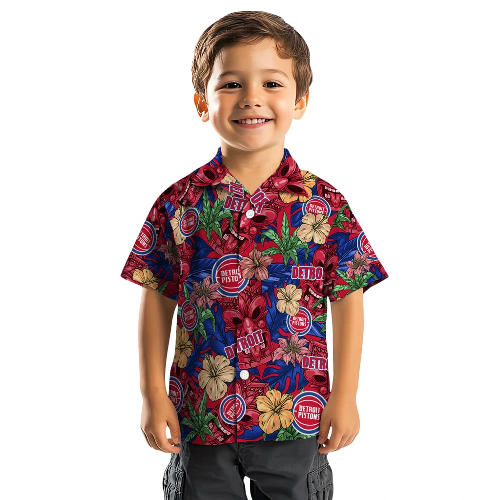Detroit Pistons Hawaiian Shirt - Hibiscus Tiki Jungle | Hula Hawaiian Shirts
