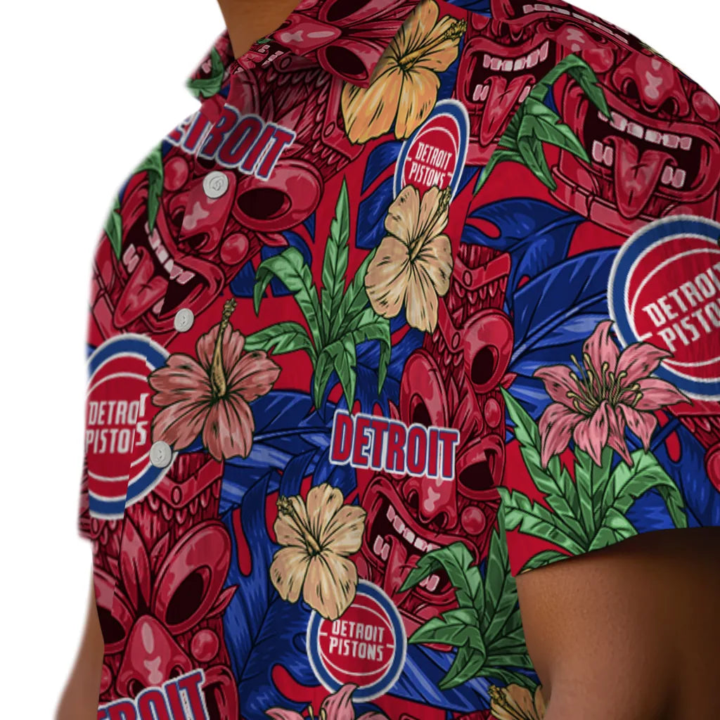 Detroit Pistons Hawaiian Shirt - Hibiscus Tiki Jungle | Hula Hawaiian Shirts