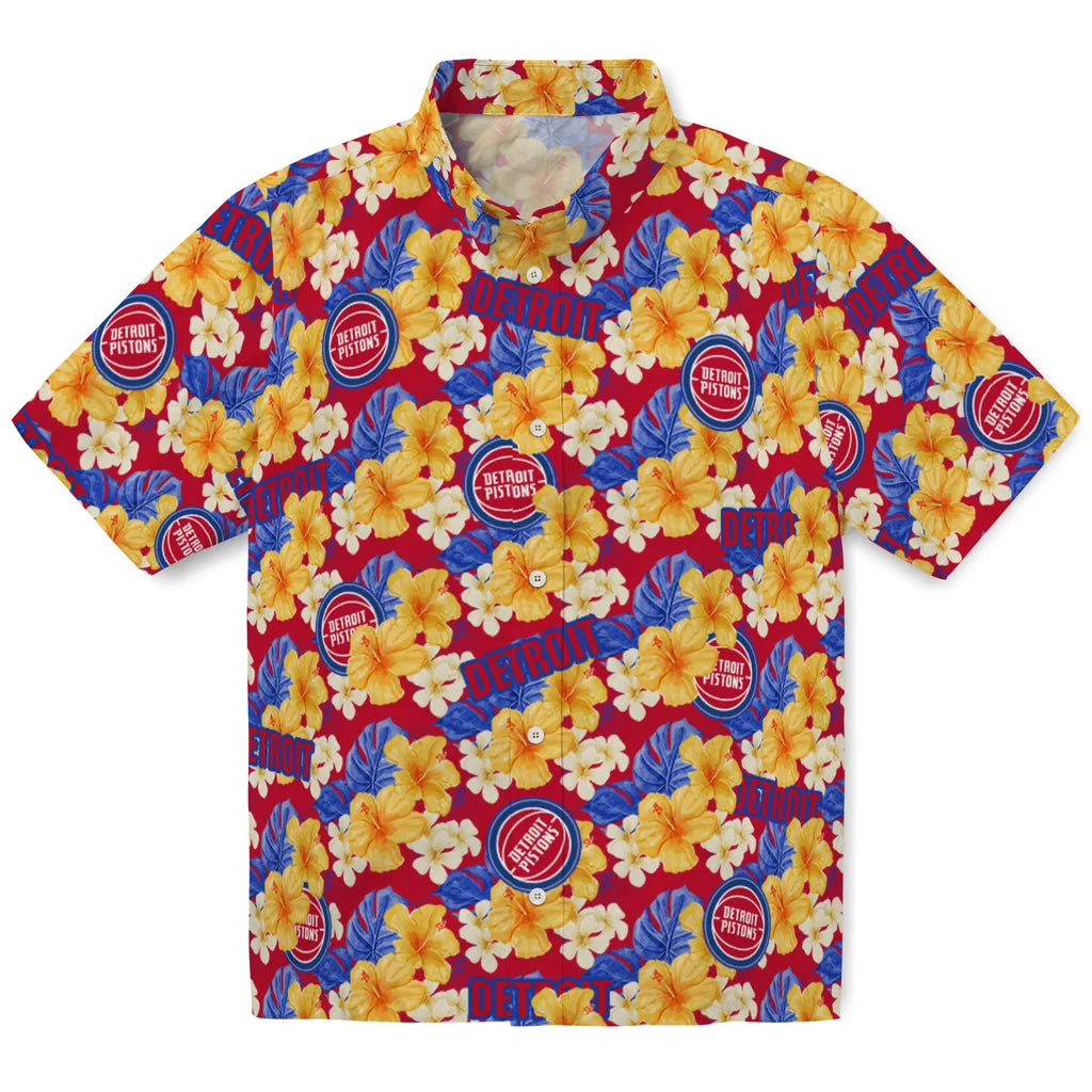 Detroit Pistons Hawaiian Shirt - Hibiscus Tropics | Hula Hawaiian Shirts