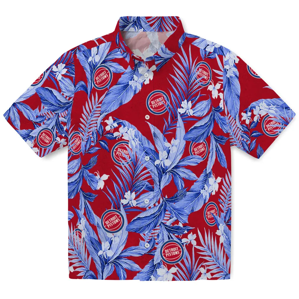 Detroit Pistons Hawaiian Shirt - Palm Leaves | Hula Hawaiian Shirts