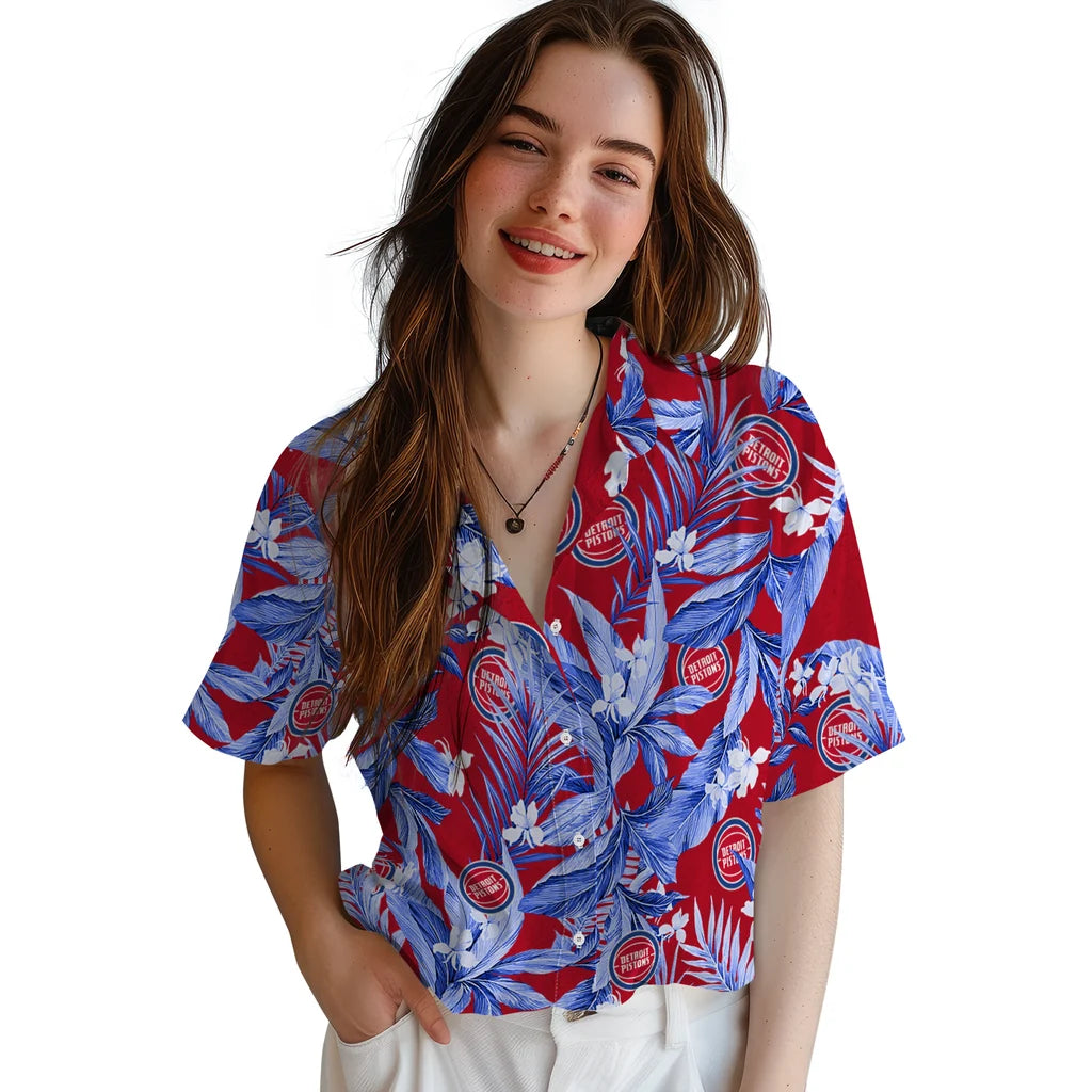 Detroit Pistons Hawaiian Shirt - Palm Leaves | Hula Hawaiian Shirts