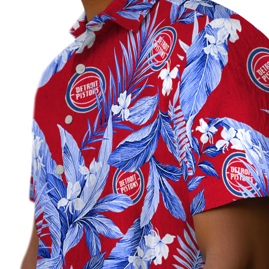 Detroit Pistons Hawaiian Shirt - Palm Leaves | Hula Hawaiian Shirts