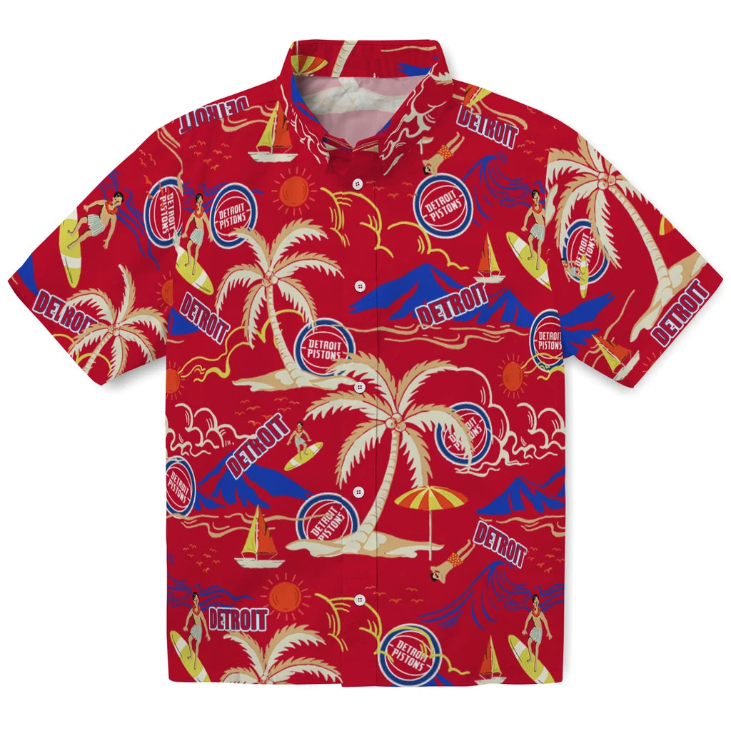 Detroit Pistons Hawaiian Shirt - Palm Tree Island | Hula Hawaiian Shirts