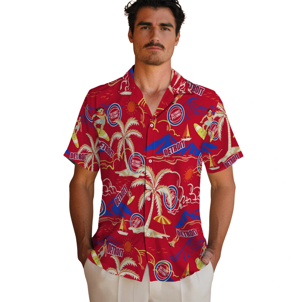 Detroit Pistons Hawaiian Shirt - Palm Tree Island | Hula Hawaiian Shirts