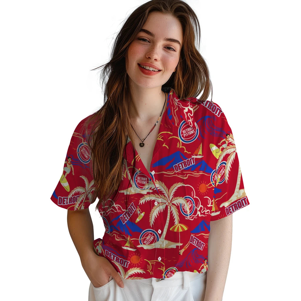 Detroit Pistons Hawaiian Shirt - Palm Tree Island | Hula Hawaiian Shirts
