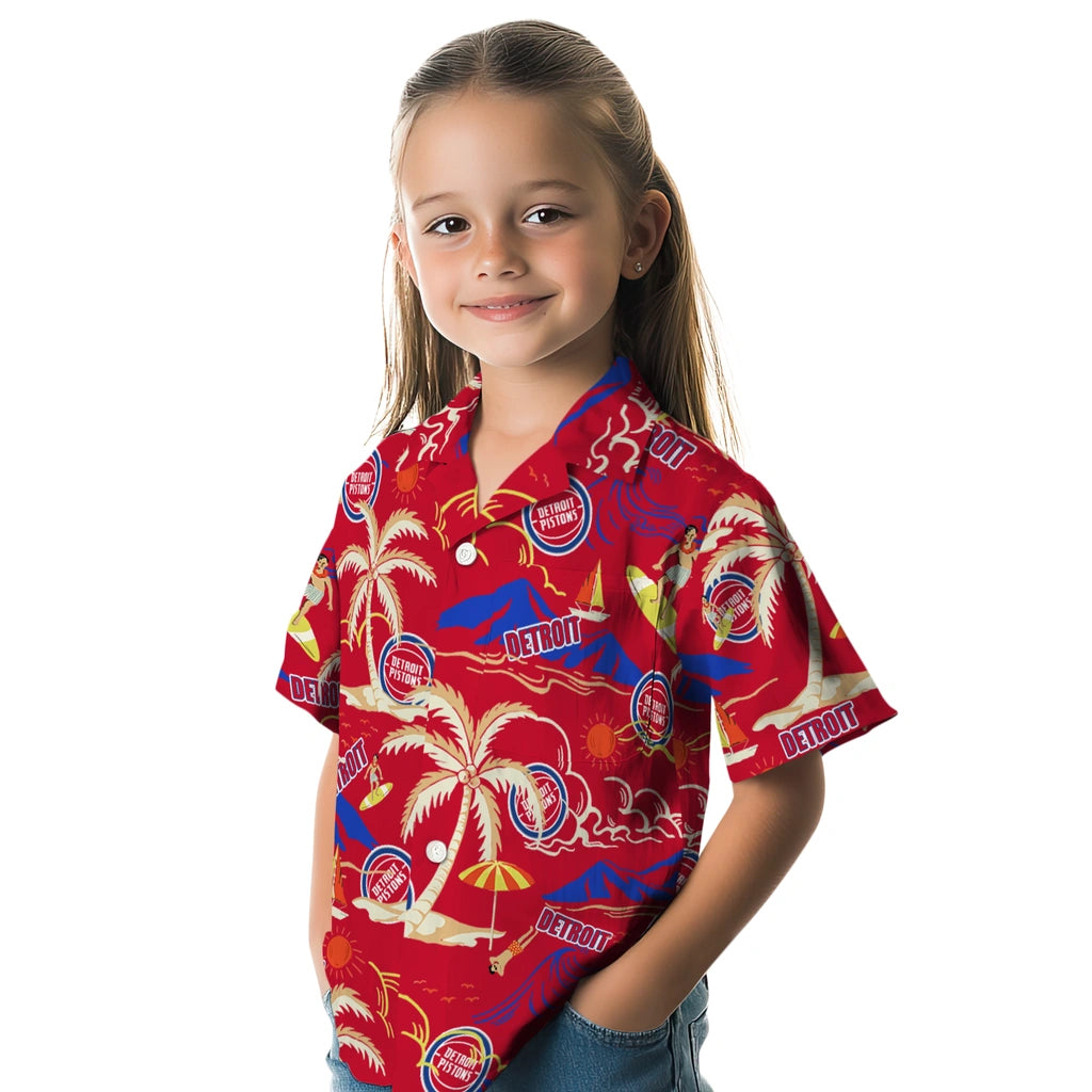 Detroit Pistons Hawaiian Shirt - Palm Tree Island | Hula Hawaiian Shirts