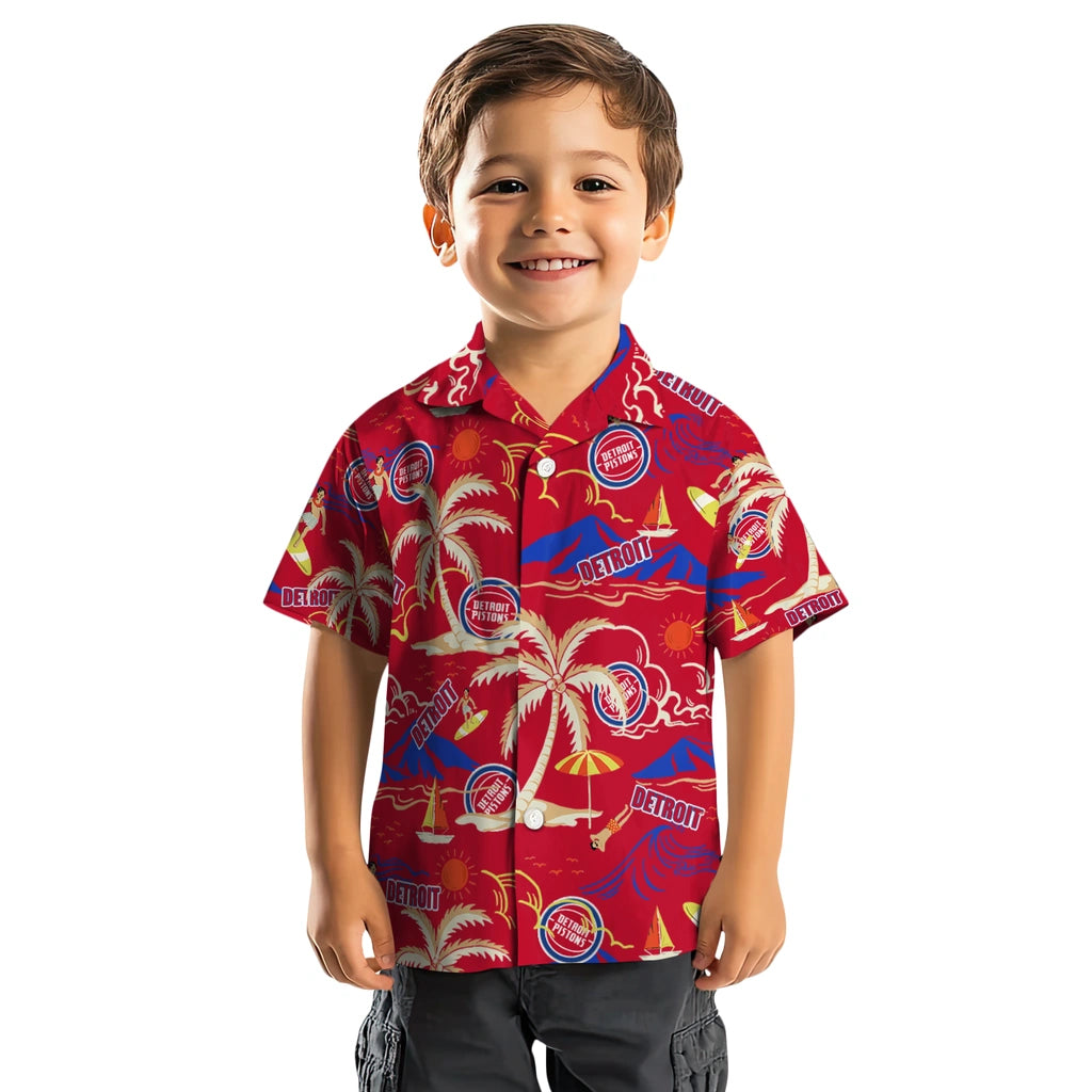 Detroit Pistons Hawaiian Shirt - Palm Tree Island | Hula Hawaiian Shirts