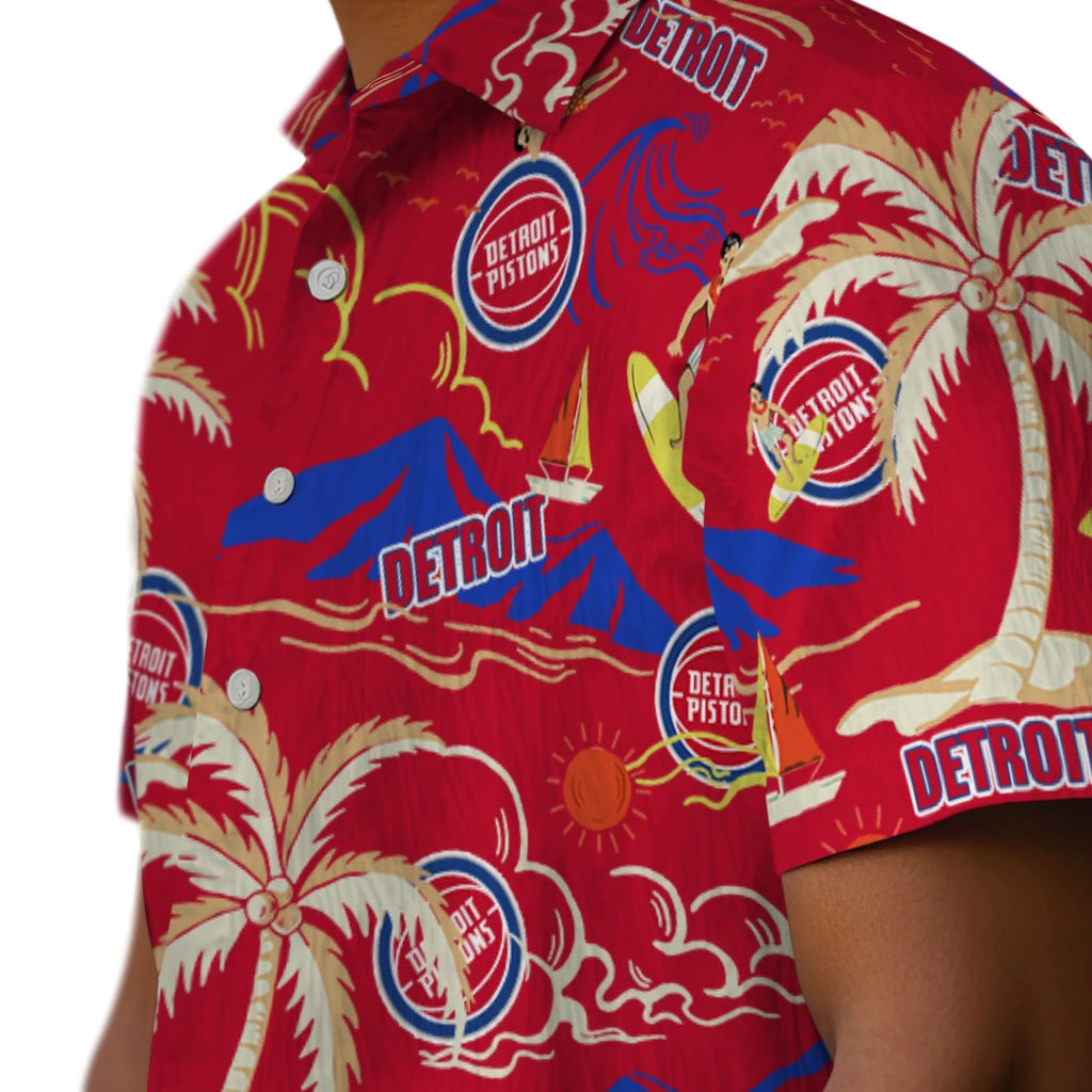 Detroit Pistons Hawaiian Shirt - Palm Tree Island | Hula Hawaiian Shirts