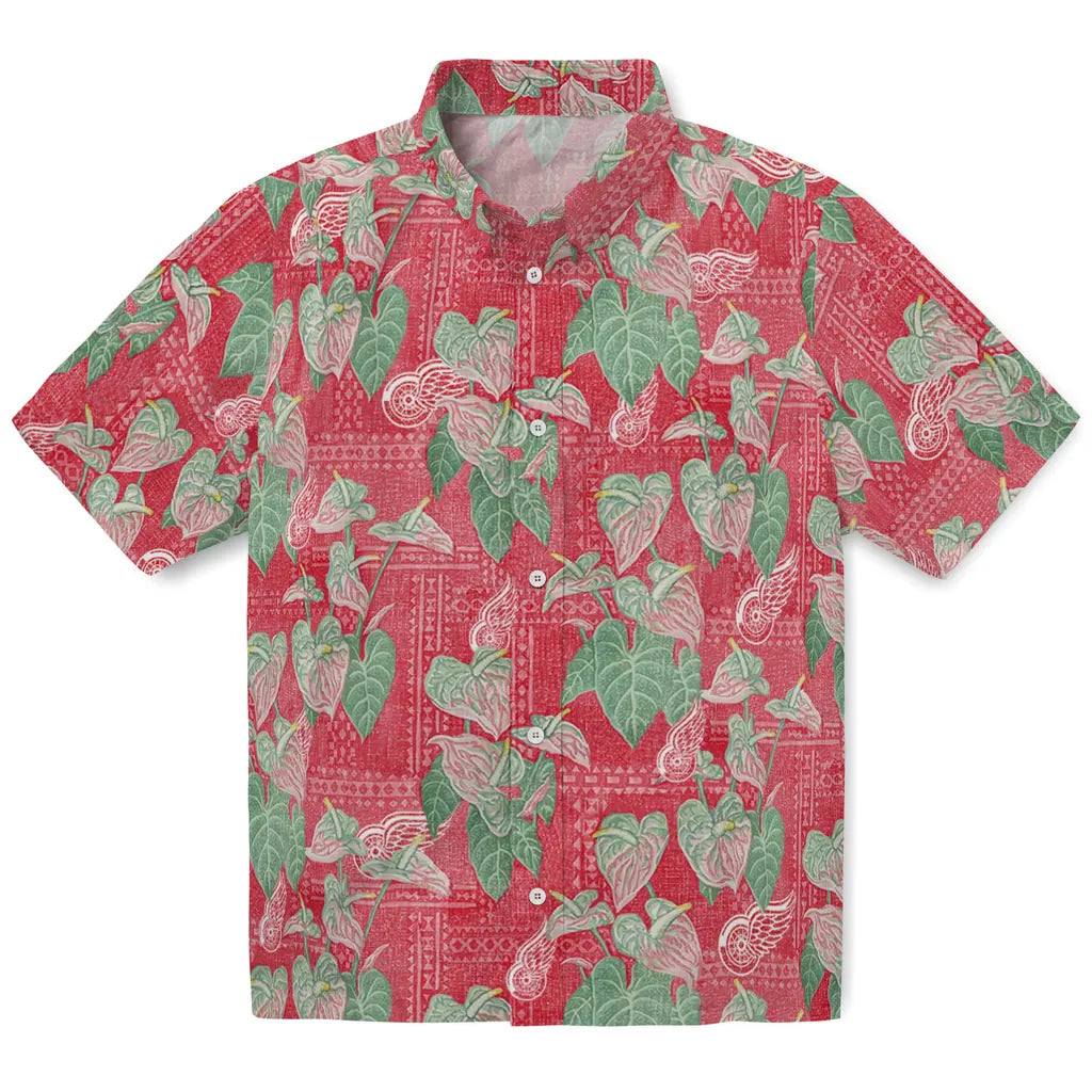 Detroit Red Wings Hawaiian Shirt - Anthurium Overlay | Hula Hawaiian Shirts