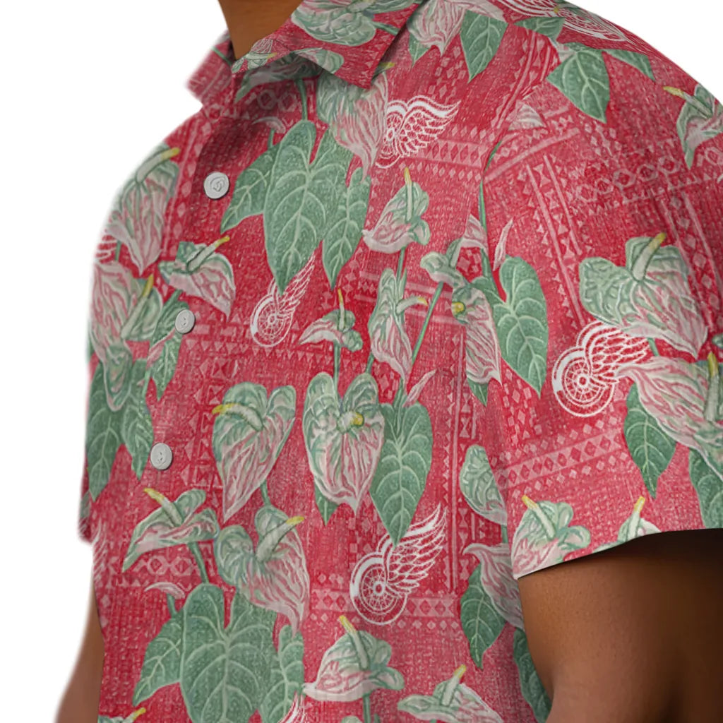 Detroit Red Wings Hawaiian Shirt - Anthurium Overlay | Hula Hawaiian Shirts