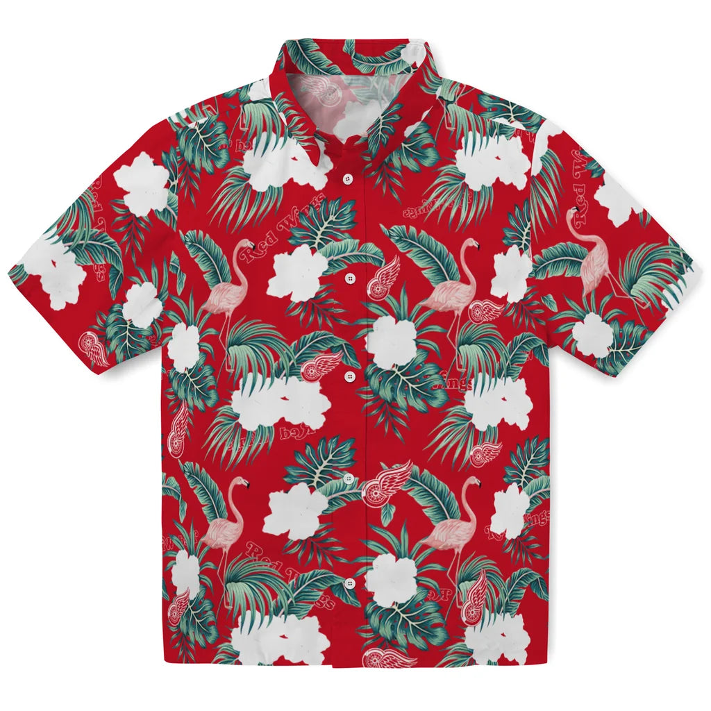 Detroit Red Wings Hawaiian Shirt - Flamingo and Hibiscus | Hula Hawaiian Shirts