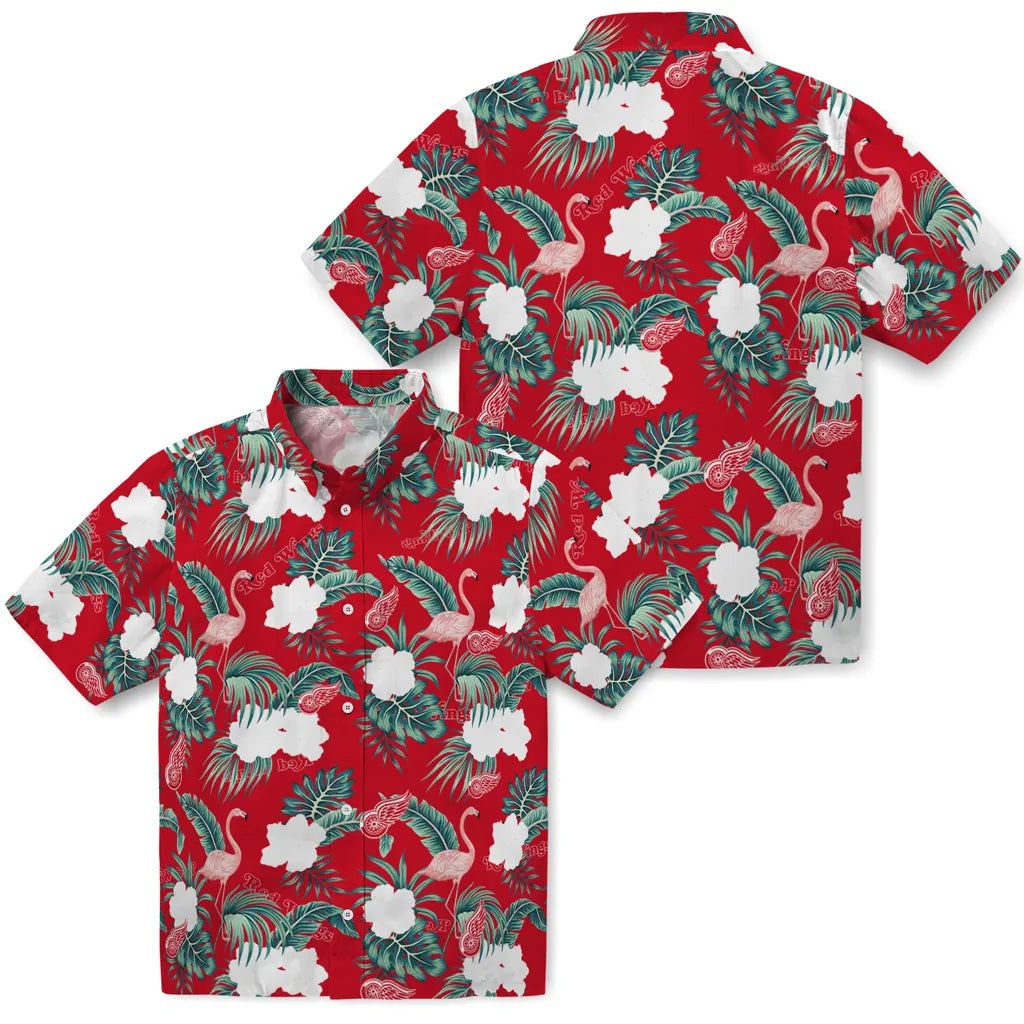 Detroit Red Wings Hawaiian Shirt - Flamingo and Hibiscus | Hula Hawaiian Shirts