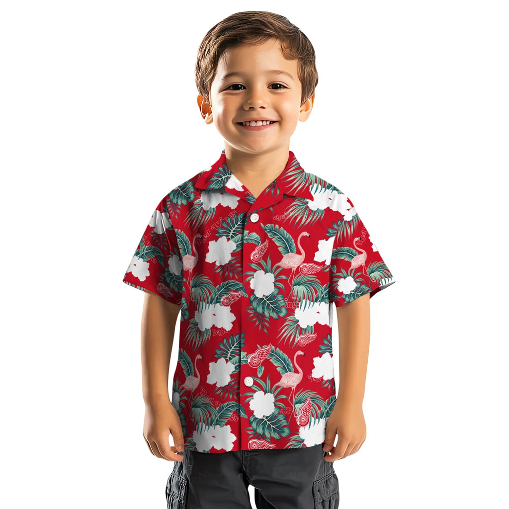 Detroit Red Wings Hawaiian Shirt - Flamingo and Hibiscus | Hula Hawaiian Shirts