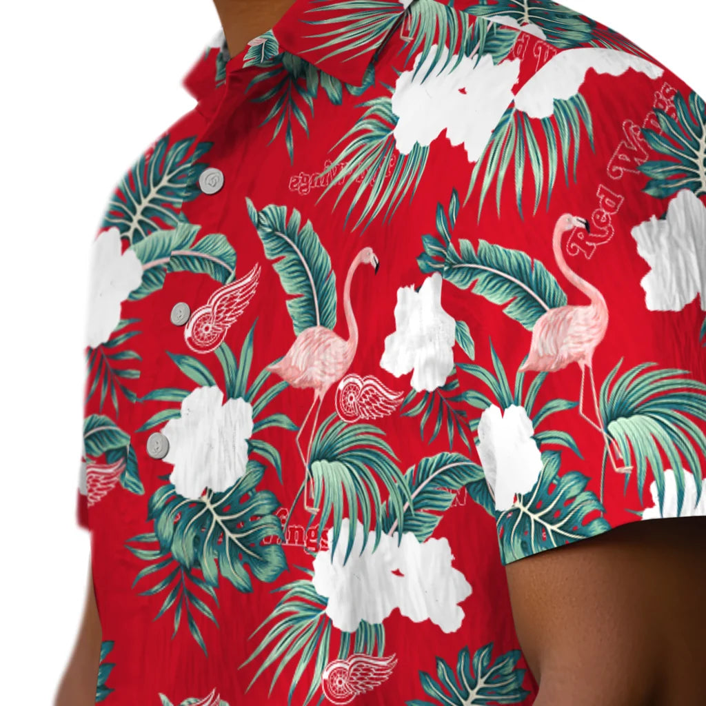 Detroit Red Wings Hawaiian Shirt - Flamingo and Hibiscus | Hula Hawaiian Shirts