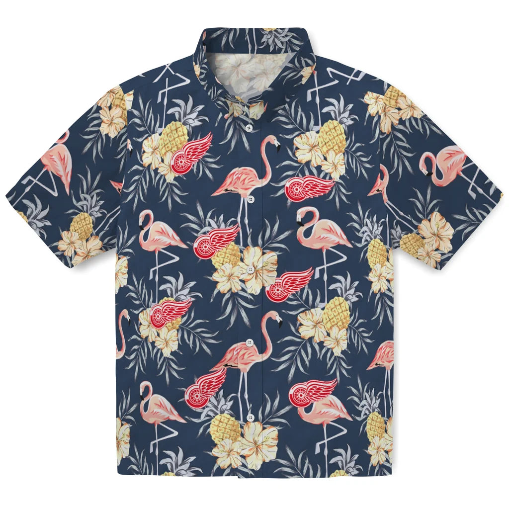 Detroit Red Wings Hawaiian Shirt - Flamingo Hibiscus | Hula Hawaiian Shirts