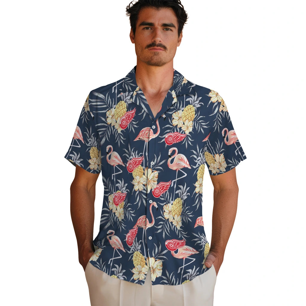Detroit Red Wings Hawaiian Shirt - Flamingo Hibiscus | Hula Hawaiian Shirts