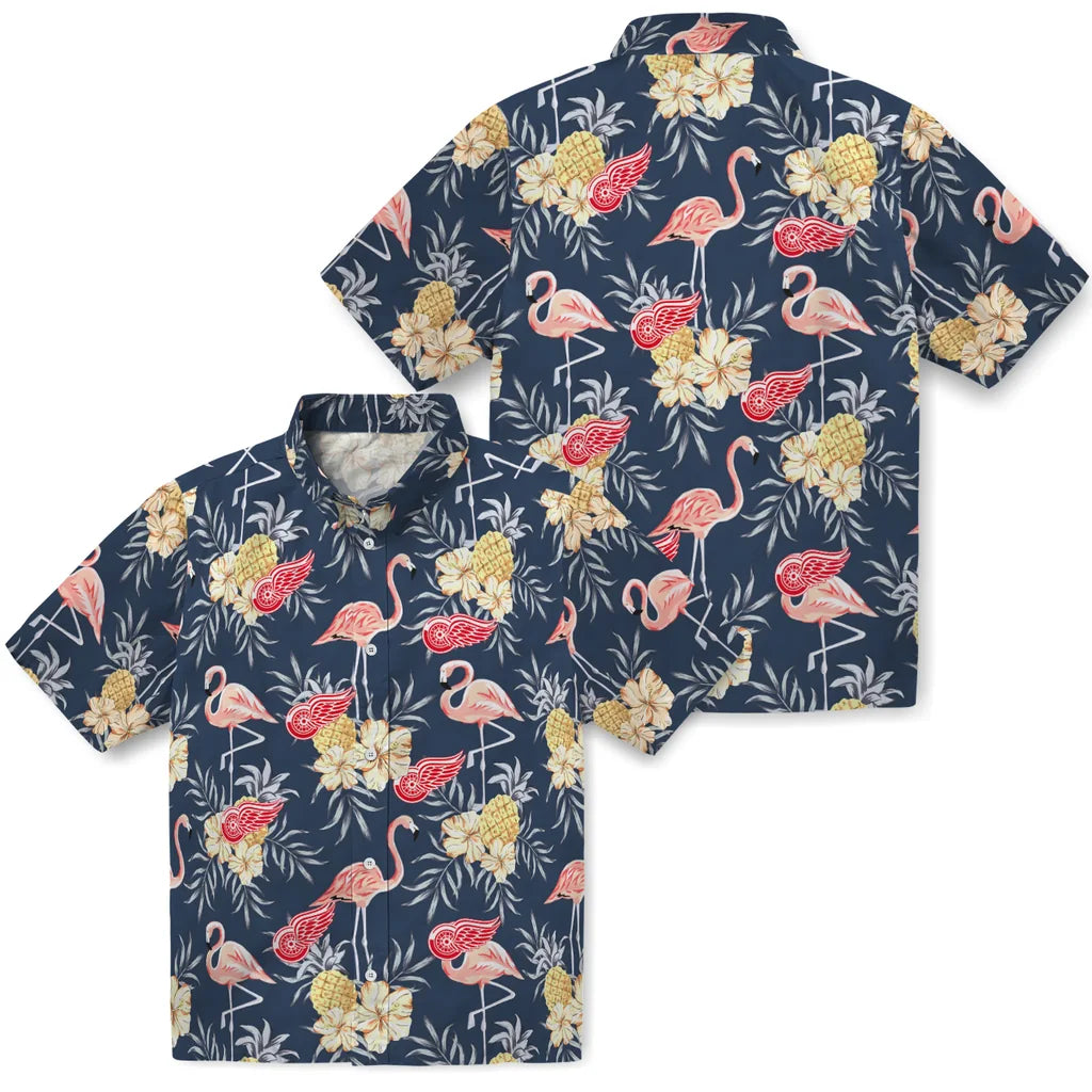 Detroit Red Wings Hawaiian Shirt - Flamingo Hibiscus | Hula Hawaiian Shirts