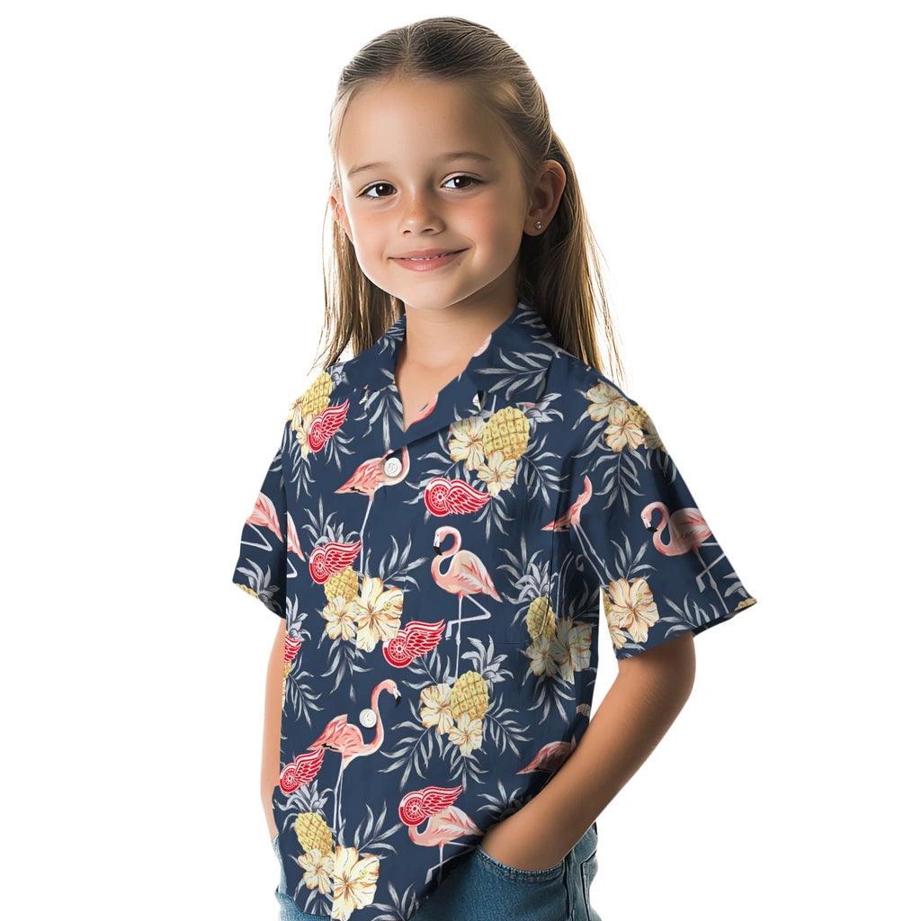 Detroit Red Wings Hawaiian Shirt - Flamingo Hibiscus | Hula Hawaiian Shirts