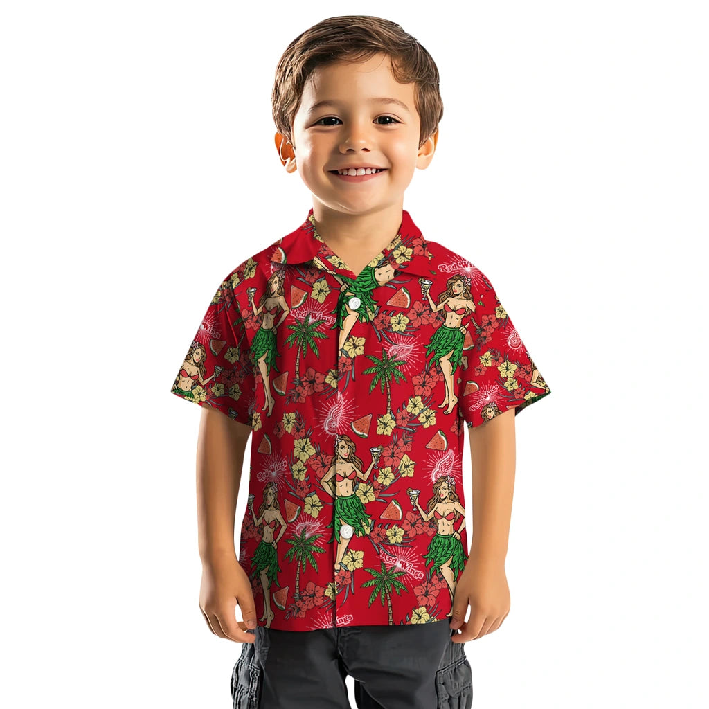 Detroit Red Wings Hawaiian Shirt - Hawaiian Girls Design | Hula Hawaiian Shirts