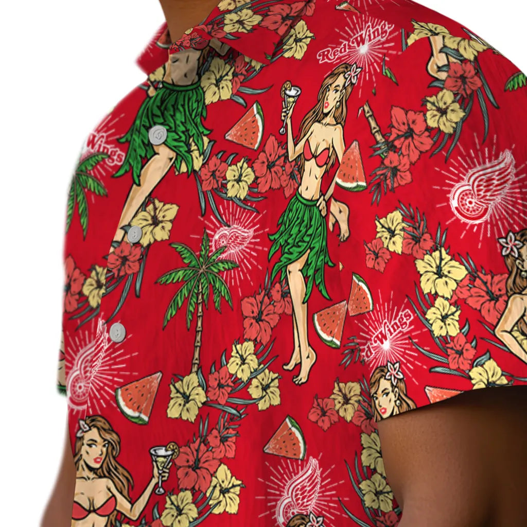 Detroit Red Wings Hawaiian Shirt - Hawaiian Girls Design | Hula Hawaiian Shirts