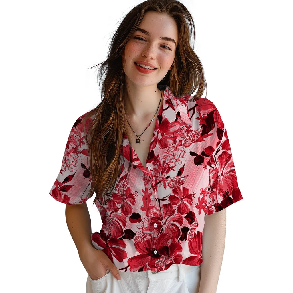 Detroit Red Wings Hawaiian Shirt - Hibiscus Arrangement | Hula Hawaiian Shirts