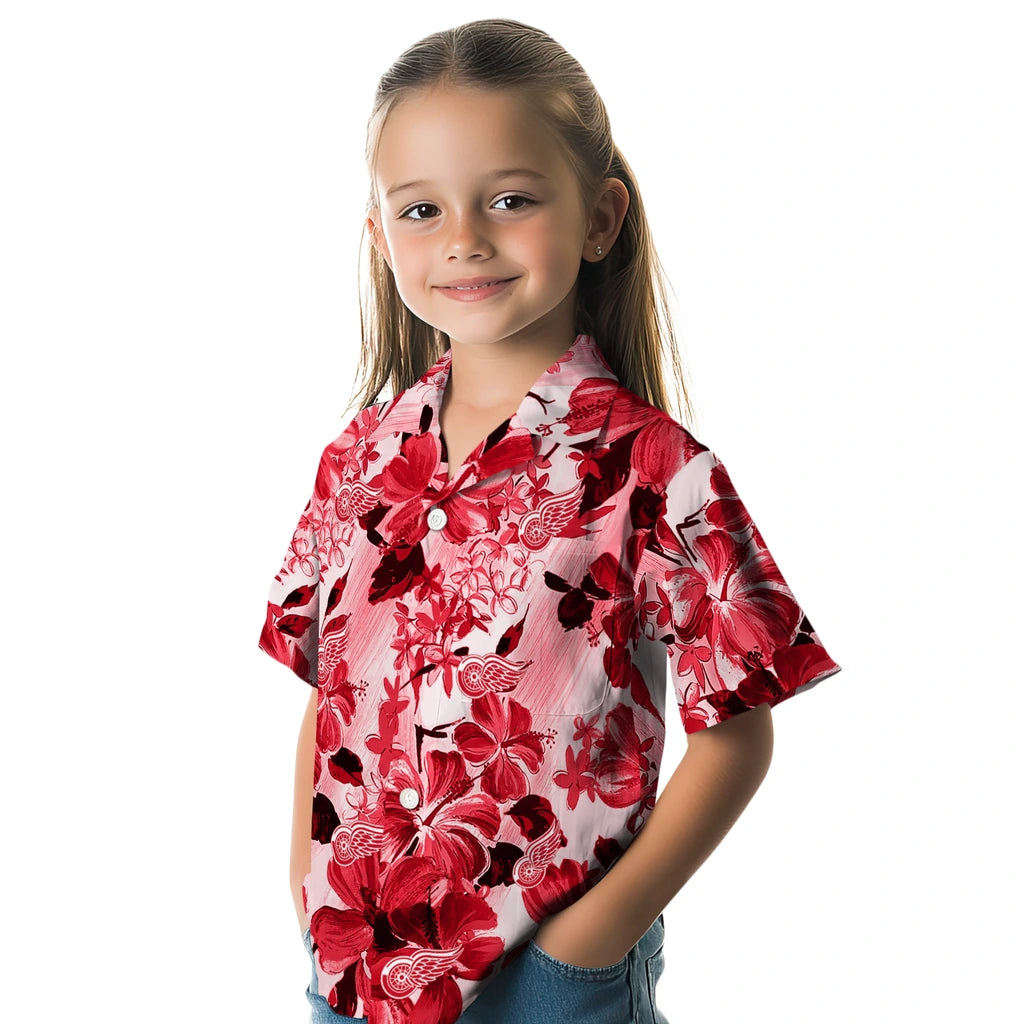 Detroit Red Wings Hawaiian Shirt - Hibiscus Arrangement | Hula Hawaiian Shirts