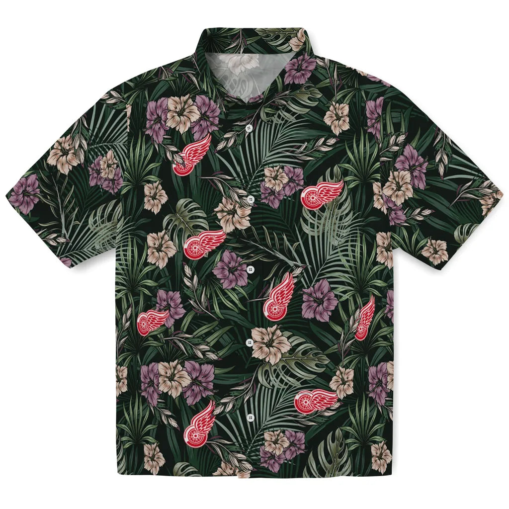 Detroit Red Wings Hawaiian Shirt - Hibiscus Leaves Pattern | Hula Hawaiian Shirts