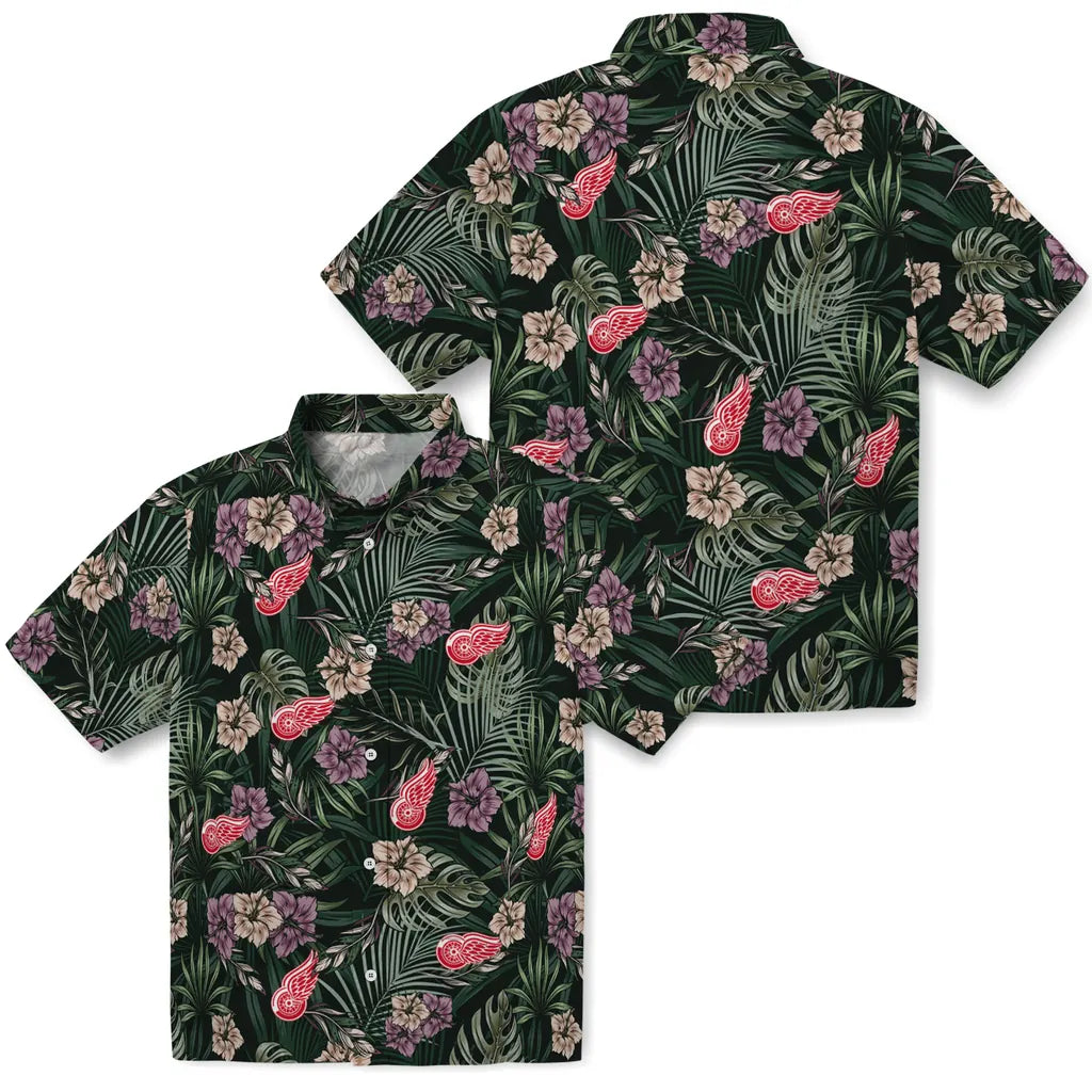 Detroit Red Wings Hawaiian Shirt - Hibiscus Leaves Pattern | Hula Hawaiian Shirts