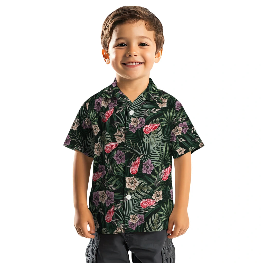 Detroit Red Wings Hawaiian Shirt - Hibiscus Leaves Pattern | Hula Hawaiian Shirts