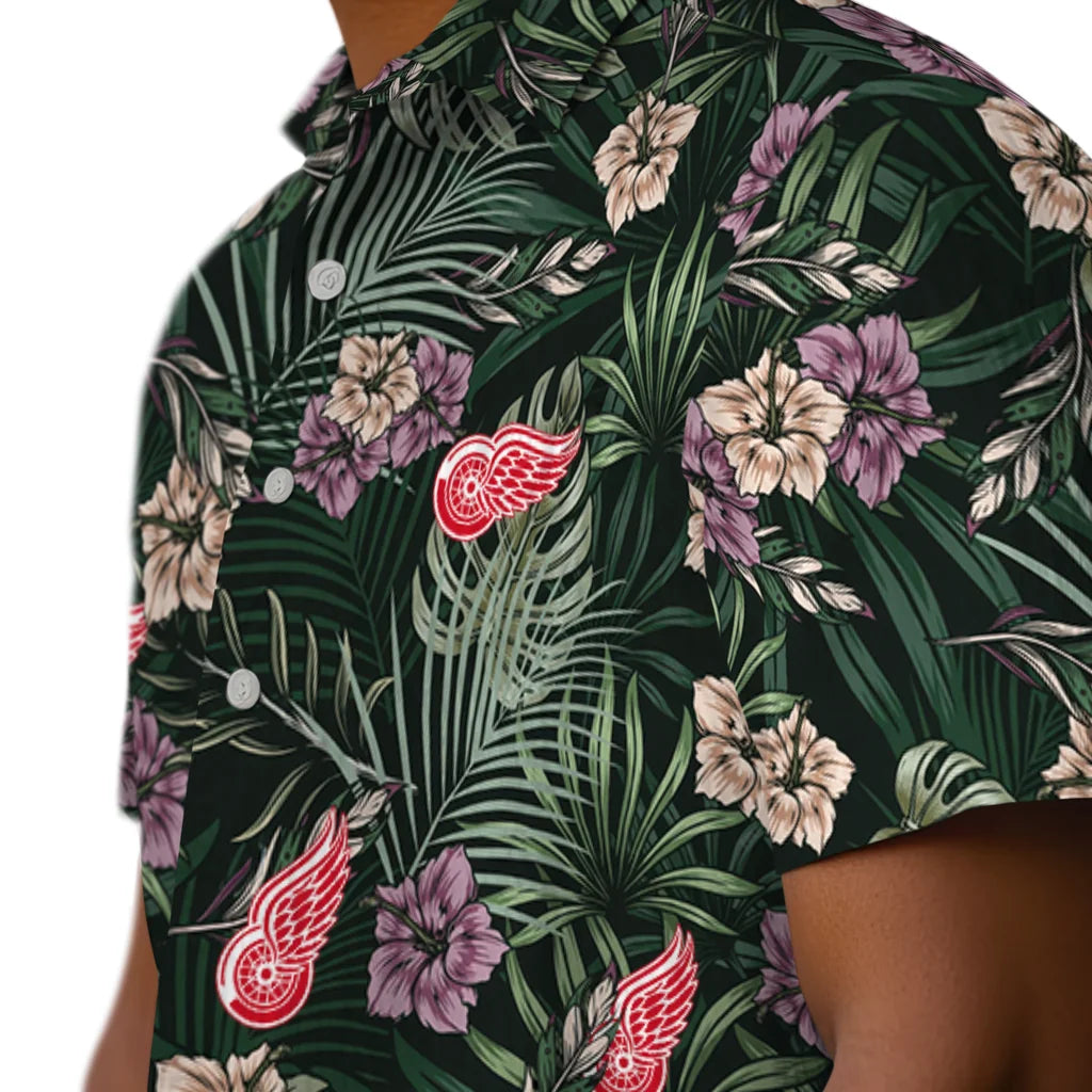 Detroit Red Wings Hawaiian Shirt - Hibiscus Leaves Pattern | Hula Hawaiian Shirts