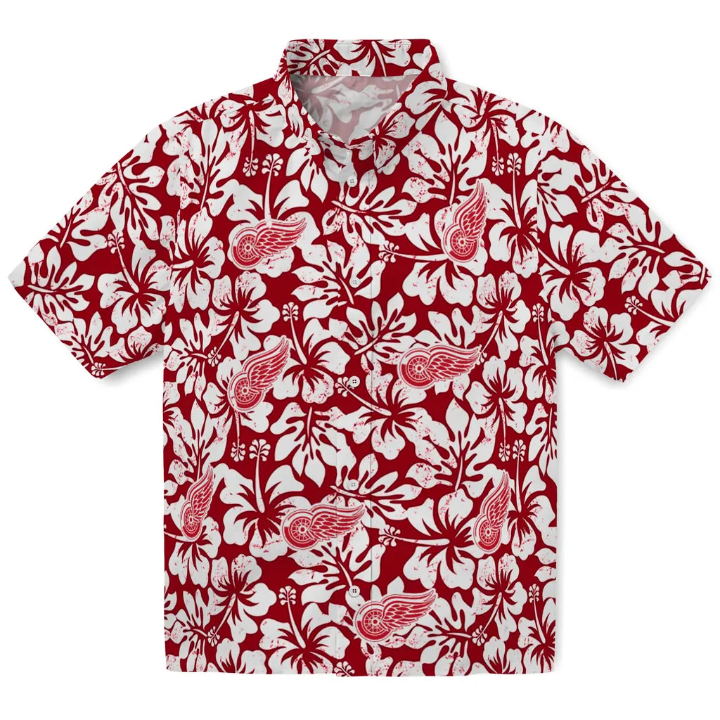 Detroit Red Wings Hawaiian Shirt - Hibiscus Motif | Hula Hawaiian Shirts