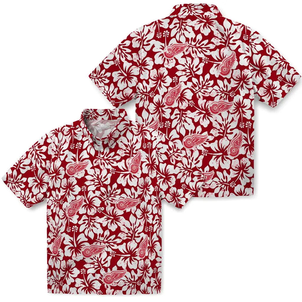 Detroit Red Wings Hawaiian Shirt - Hibiscus Motif | Hula Hawaiian Shirts