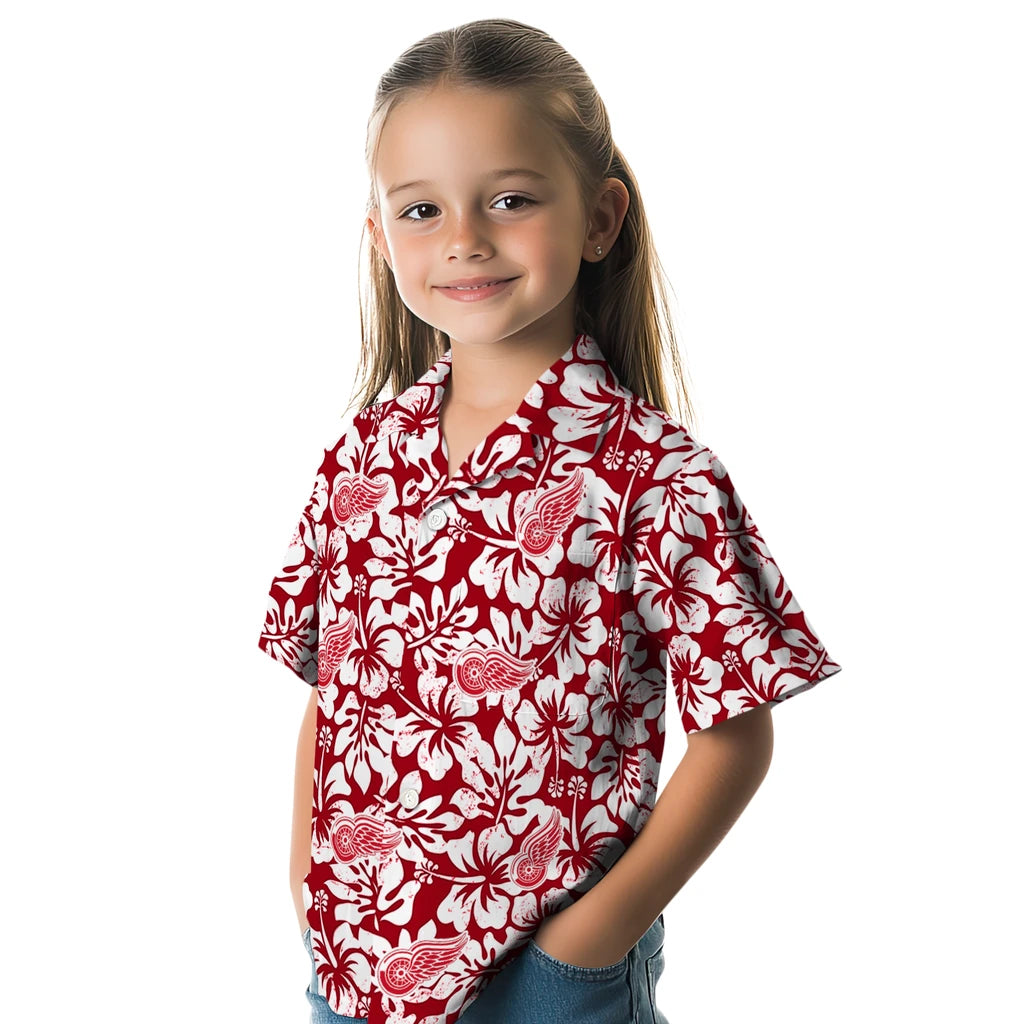 Detroit Red Wings Hawaiian Shirt - Hibiscus Motif | Hula Hawaiian Shirts
