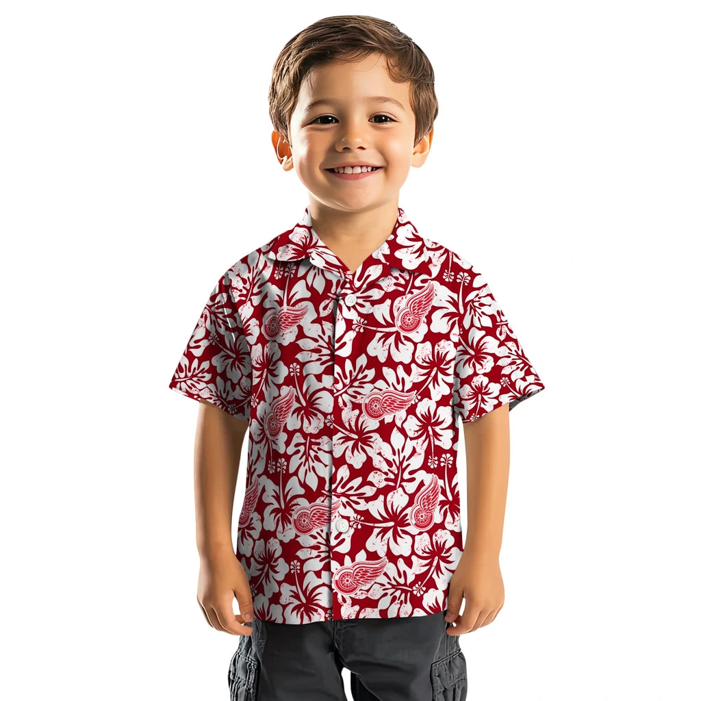 Detroit Red Wings Hawaiian Shirt - Hibiscus Motif | Hula Hawaiian Shirts