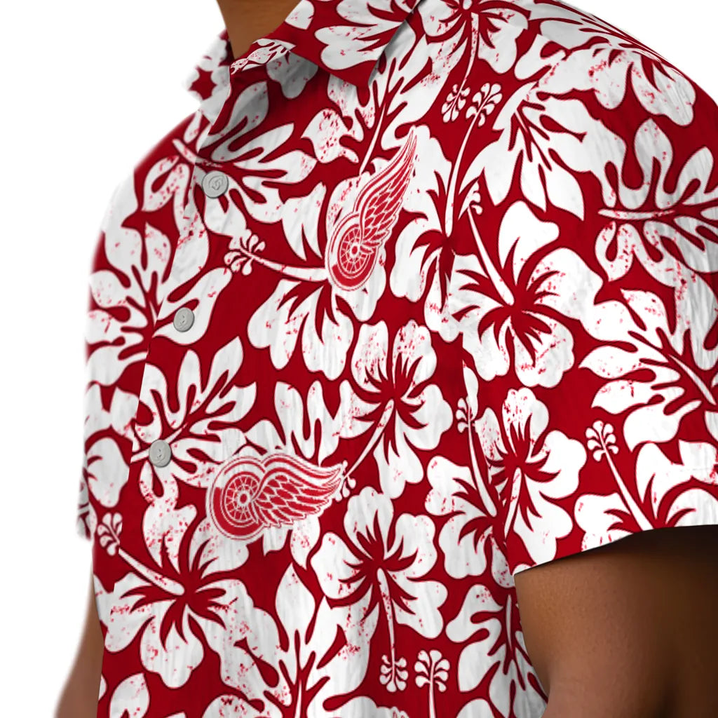 Detroit Red Wings Hawaiian Shirt - Hibiscus Motif | Hula Hawaiian Shirts