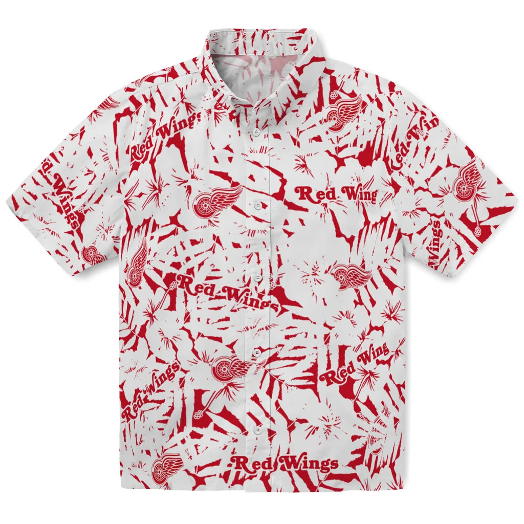 Detroit Red Wings Hawaiian Shirt - Hibiscus Overlay | Hula Hawaiian Shirts