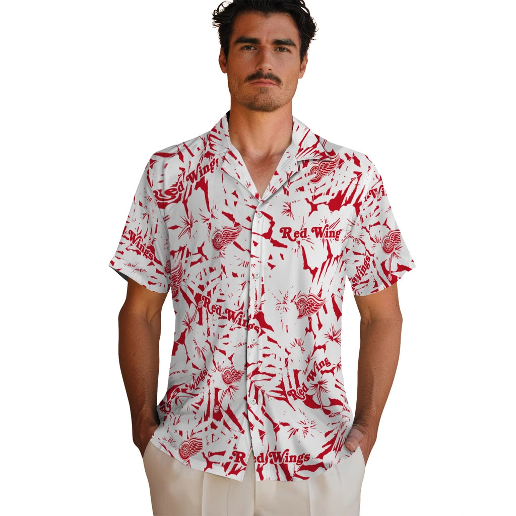 Detroit Red Wings Hawaiian Shirt - Hibiscus Overlay | Hula Hawaiian Shirts