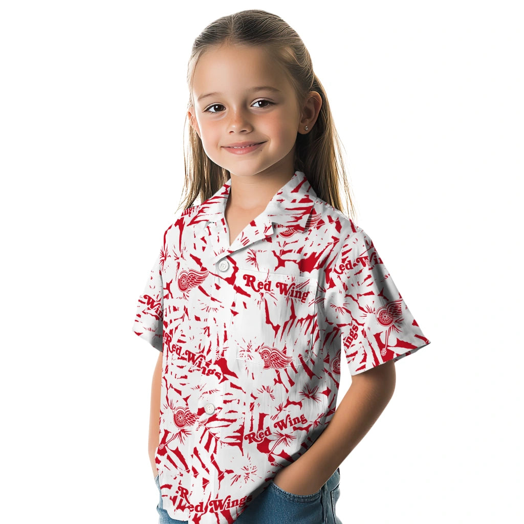 Detroit Red Wings Hawaiian Shirt - Hibiscus Overlay | Hula Hawaiian Shirts