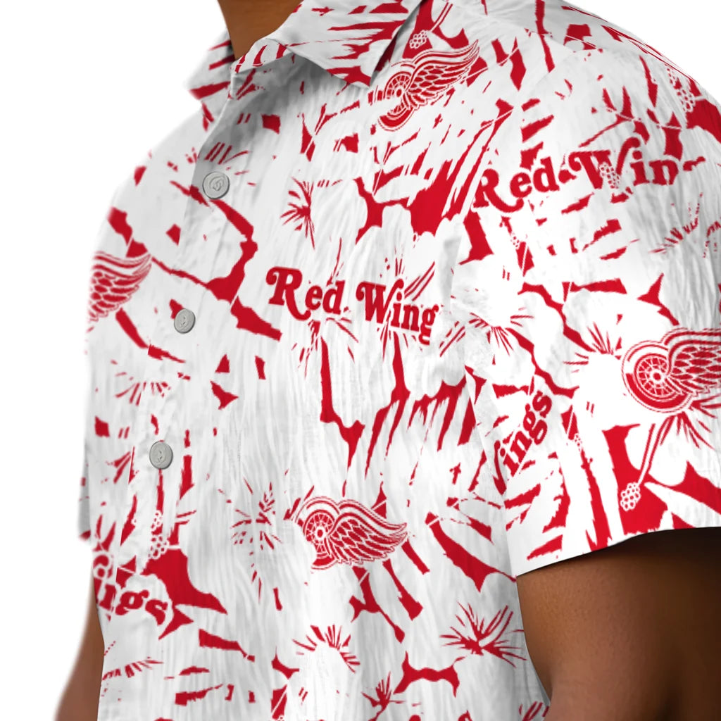 Detroit Red Wings Hawaiian Shirt - Hibiscus Overlay | Hula Hawaiian Shirts