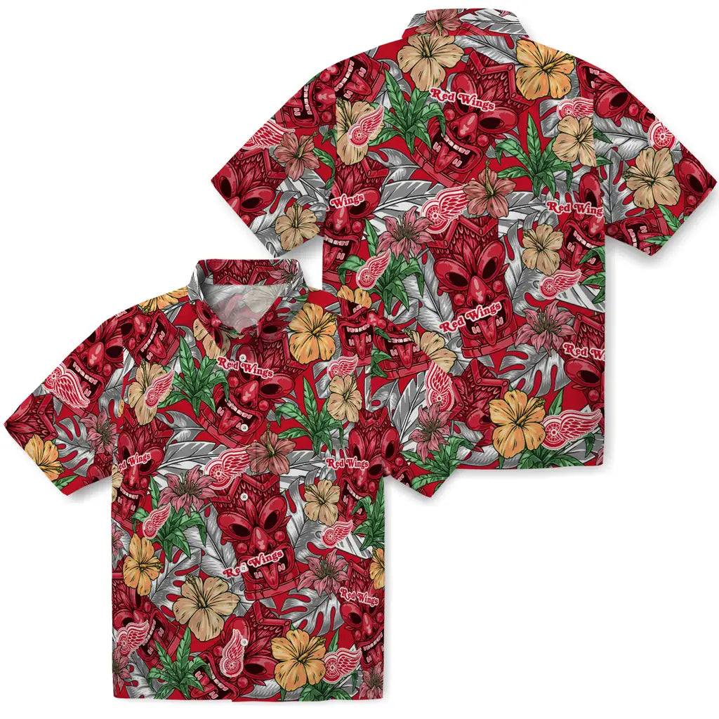 Detroit Red Wings Hawaiian Shirt - Hibiscus Tiki Jungle | Hula Hawaiian Shirts