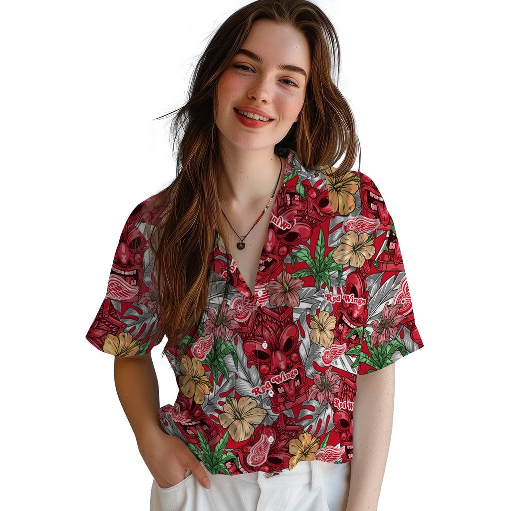 Detroit Red Wings Hawaiian Shirt - Hibiscus Tiki Jungle | Hula Hawaiian Shirts