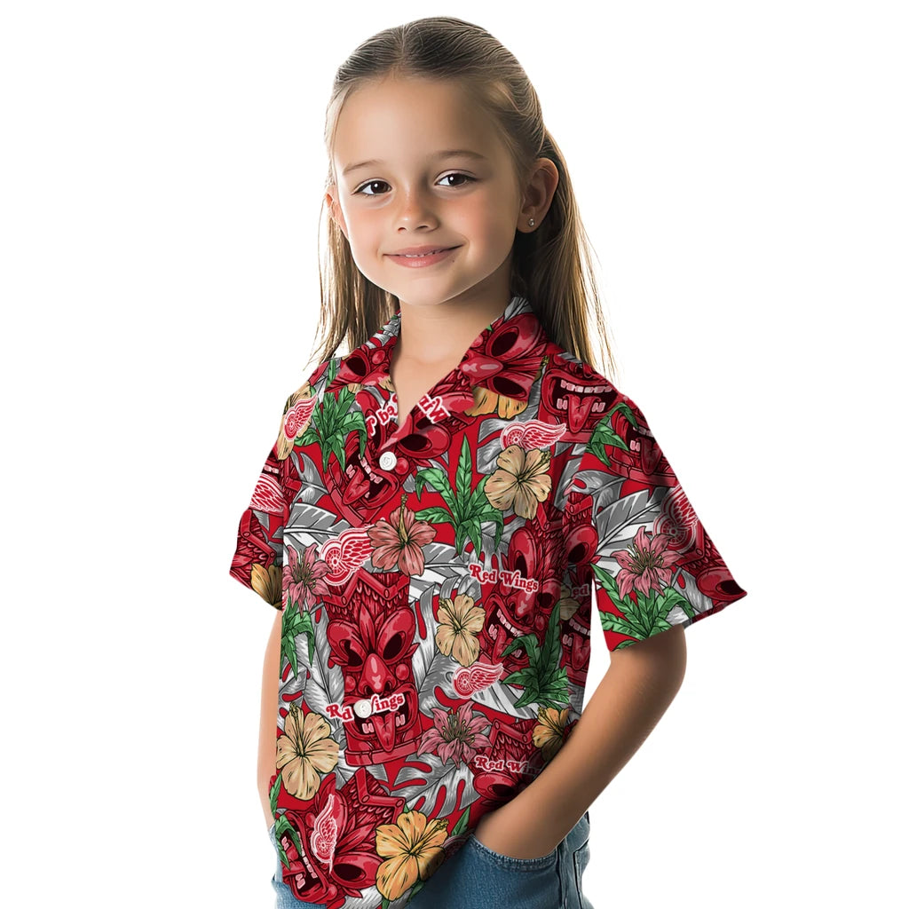 Detroit Red Wings Hawaiian Shirt - Hibiscus Tiki Jungle | Hula Hawaiian Shirts